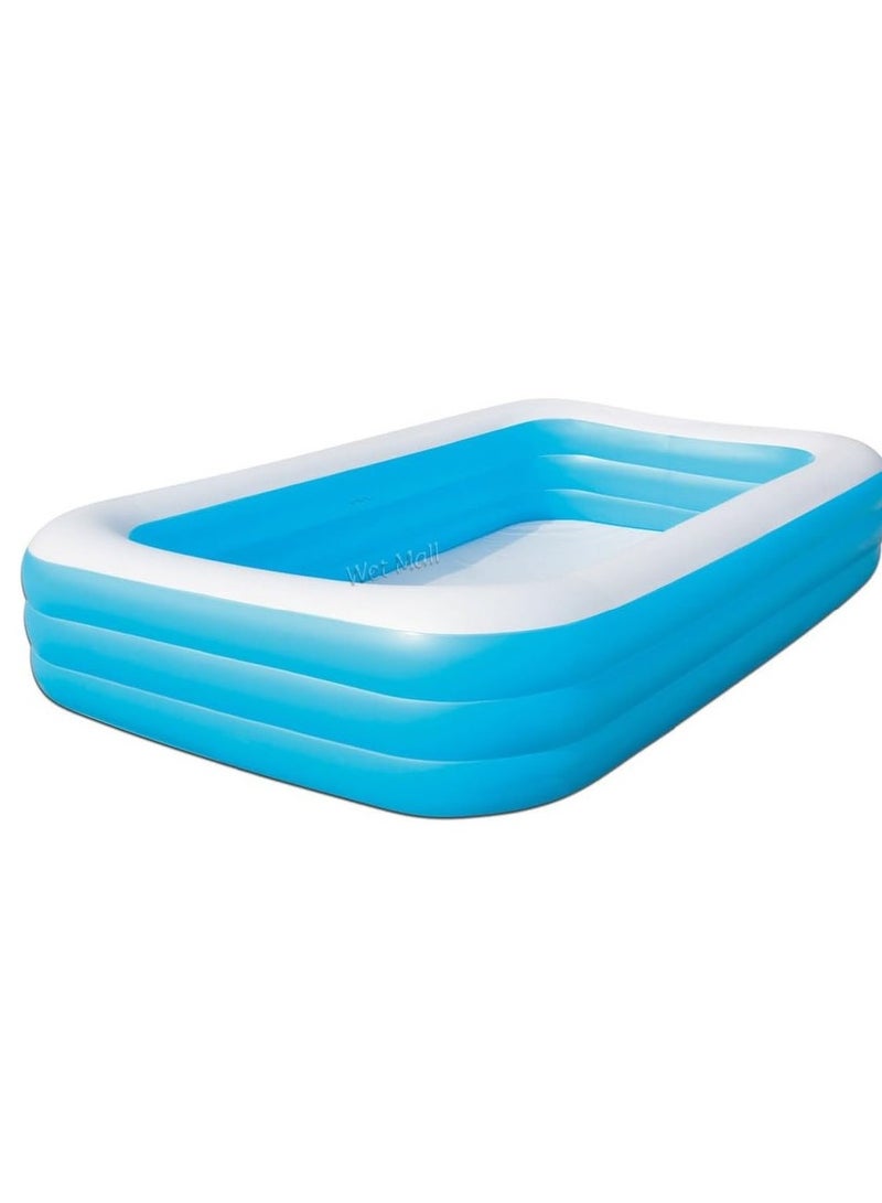 Blue Rectangular Pool For Fun Is Quality Tested And Made Of Durable Pvc Material, Extra Wide Side Walls, Easy Inflation And Deflation, 305X183X56Cm