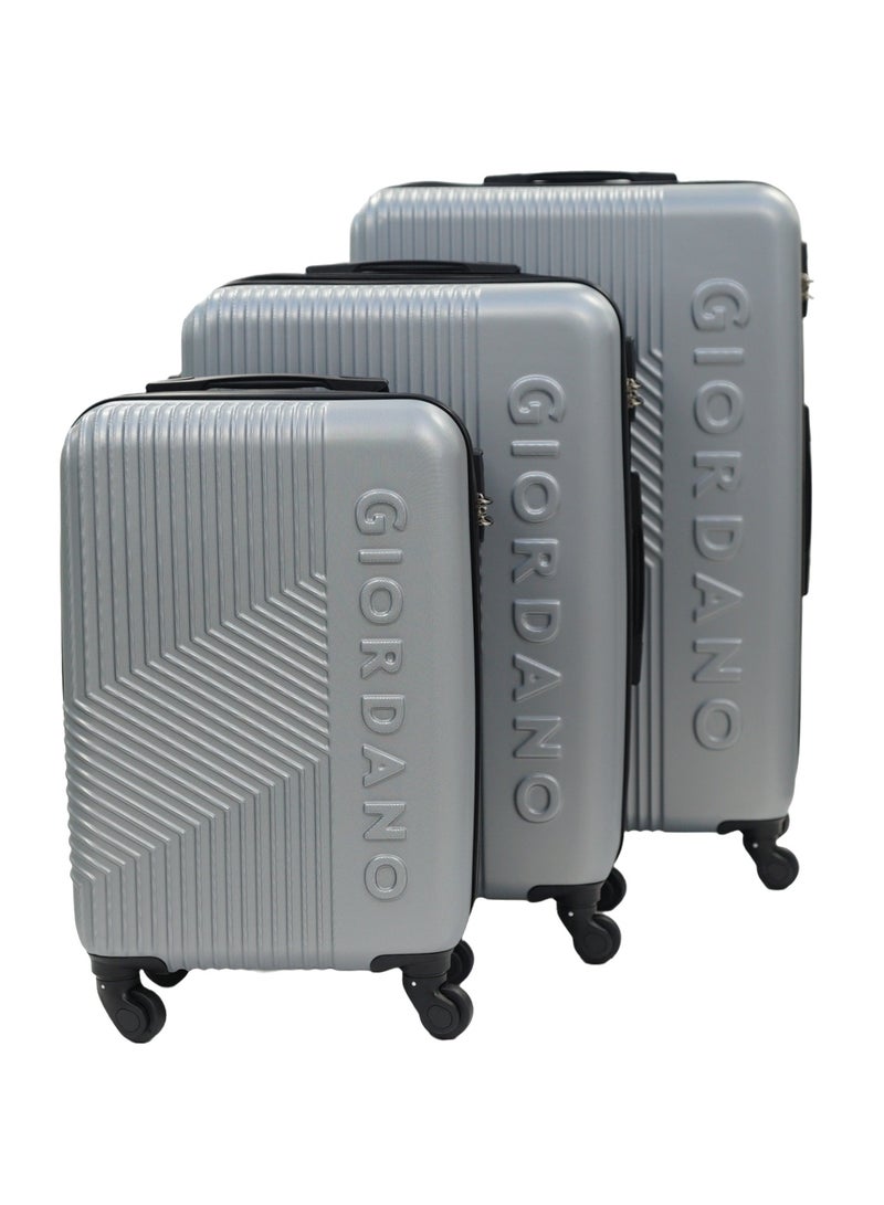 GIORDANO Logo Series Luggage Set Silver, 3 Piece ABS Hard Shell Lightweight Durable 4 Wheels Suitcase Trolley Bag With Secure 3 Digits Number Lock. (20/24/28 INCH )