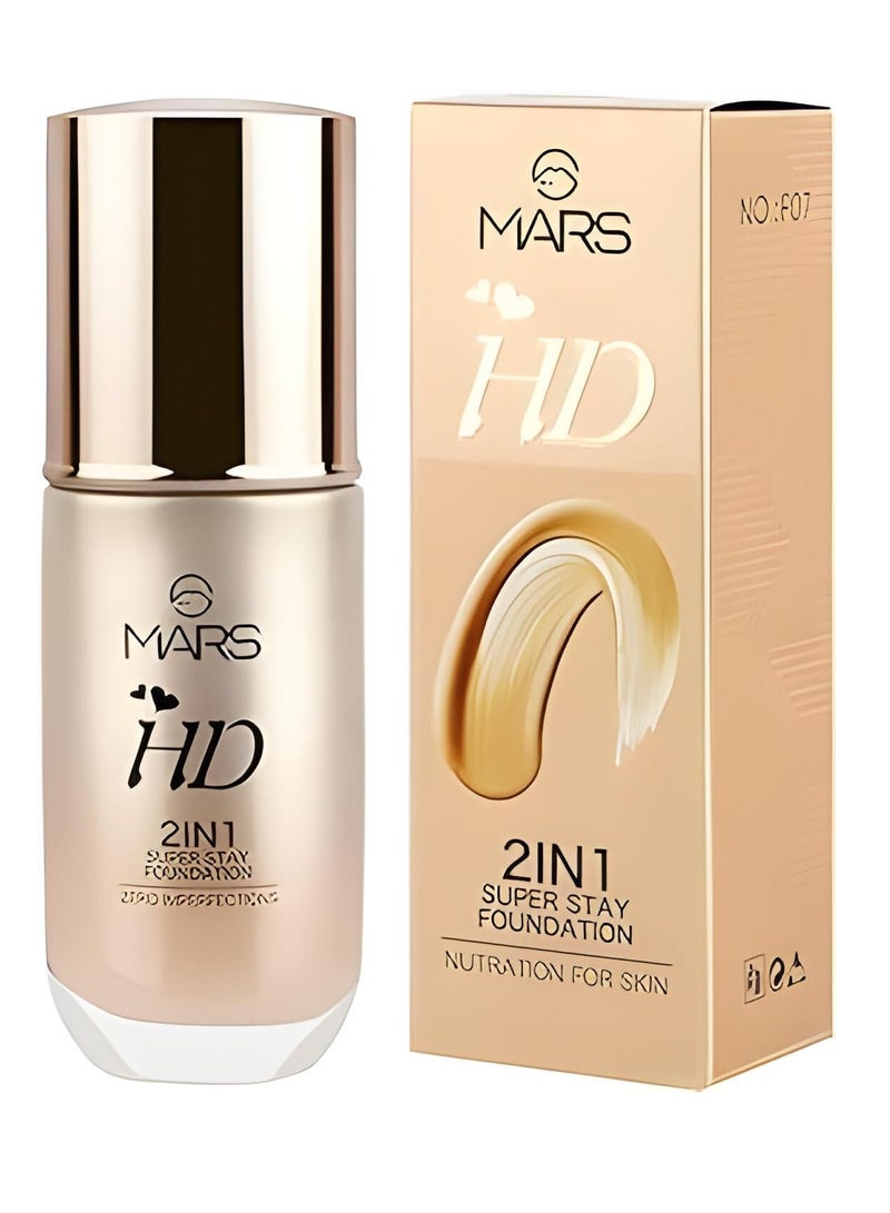 Mars HD 2IN1 Super Stay Foundation Light Weight Waterproof F07 60ml  Shade 101 Ivory Pack of 1