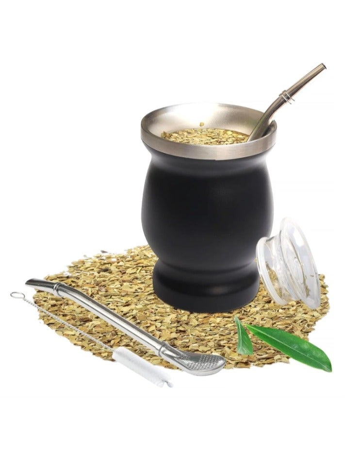 Tea cup Yerba Mate Tea Cup 12oz Stainl Steel Household Insulation Cup with 1 Bombilla Straw 1 Cleaning Brush Tea Cup Set for Yerba Mate Loose Leaf Drinking