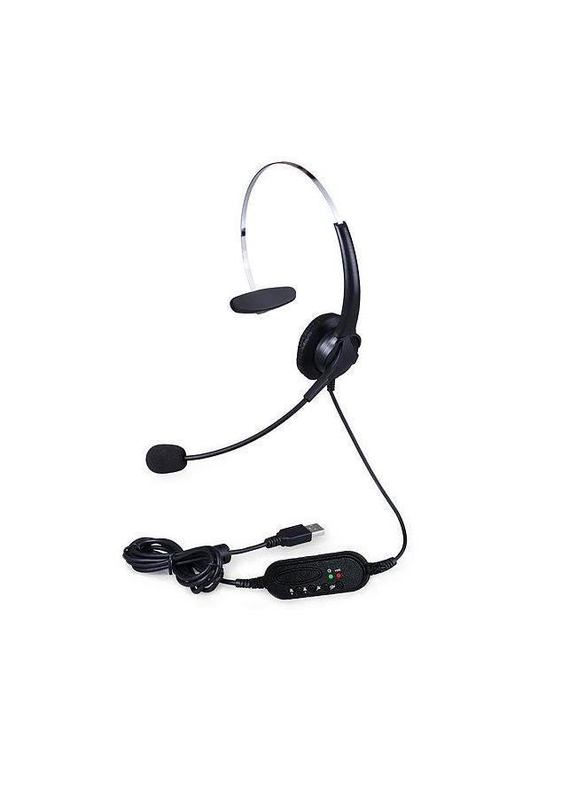 Single-Sided USB Corded Headset Call Center Monaural Headphone with Adjustable Microphone Mute Volume Control Button for Office Computer PC Laptop