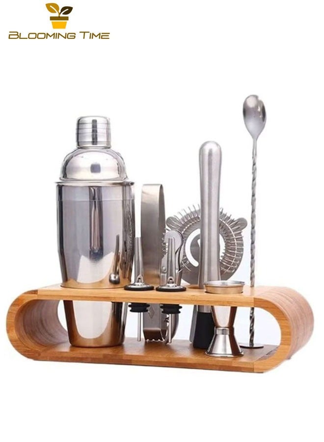 10Piece Practical Cocktail Shaker Set Stylish Bartender Set with Bamboo Stand