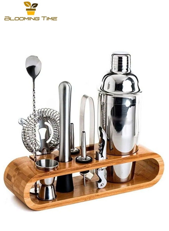 10Piece Practical Cocktail Shaker Set Stylish Bartender Set with Bamboo Stand
