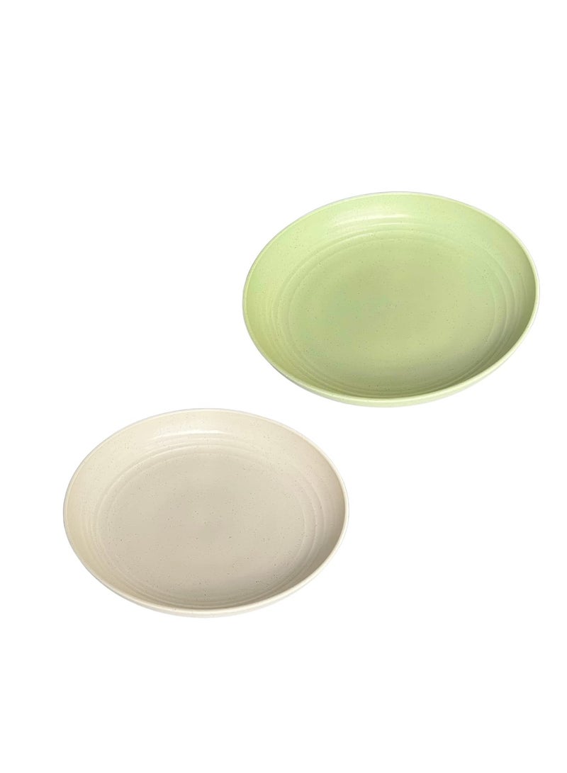 Set of 2 Unbreakable Wheat Straw Dinner Plates 10 Inch- (Beige Green) Reusable, Lightweight & Eco-Friendly, Microwave, Freezer & Dishwasher Safe, Cut Resistant & Lead-Free