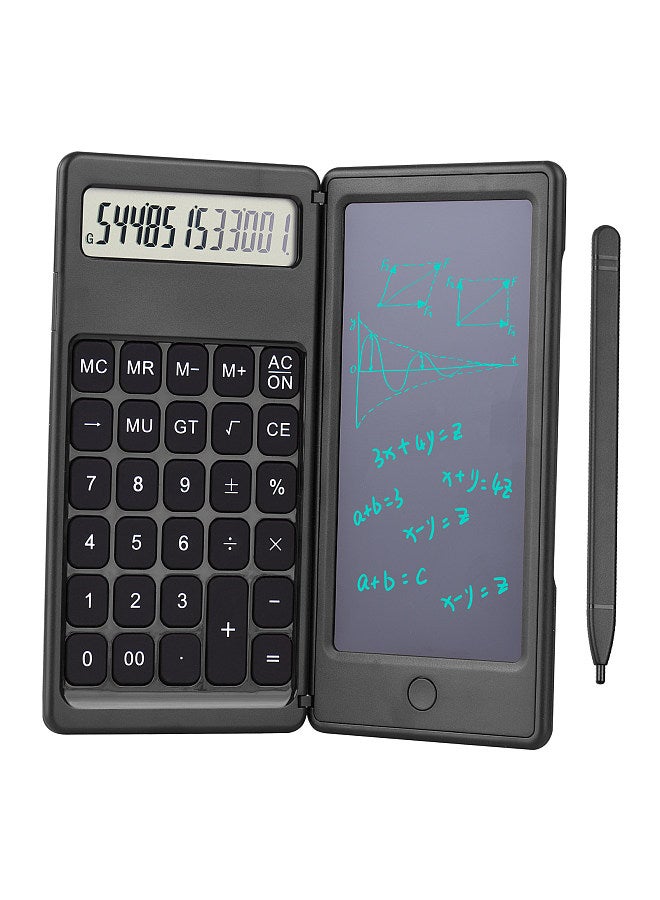 Foldable Calculator & 6 Inch LCD Writing Tablet Digital Drawing Pad 12 Digits Display with Stylus Pen Erase Button for Children Adults Home Office School Use