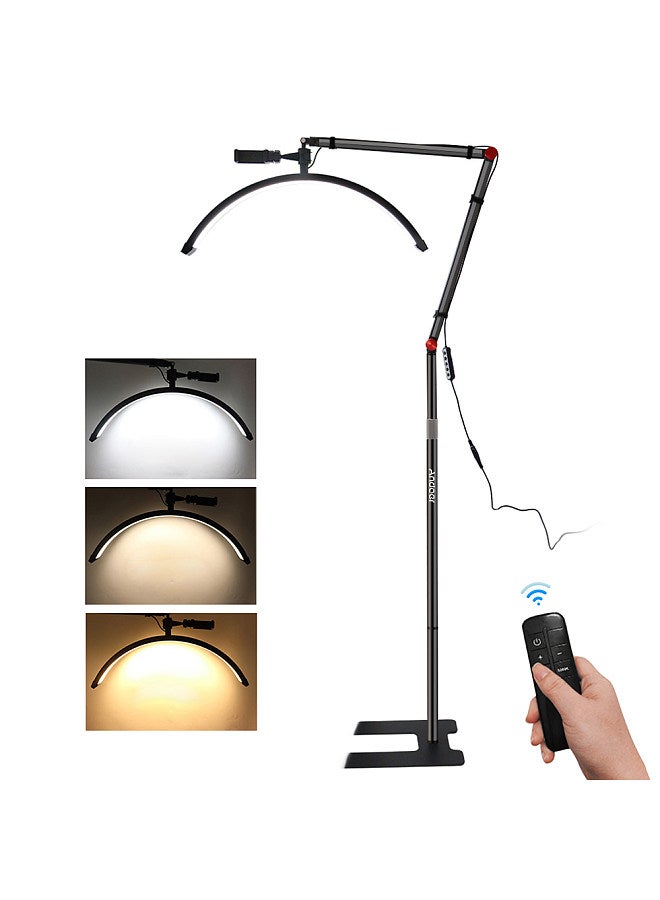 HD-M700X 23 Inch Floor LED Video Light 36W Half-moon Shaped Fill Light 3200K-5600K Dimmable with Adjustable Metal Light Stand Phone Holder Remote Control