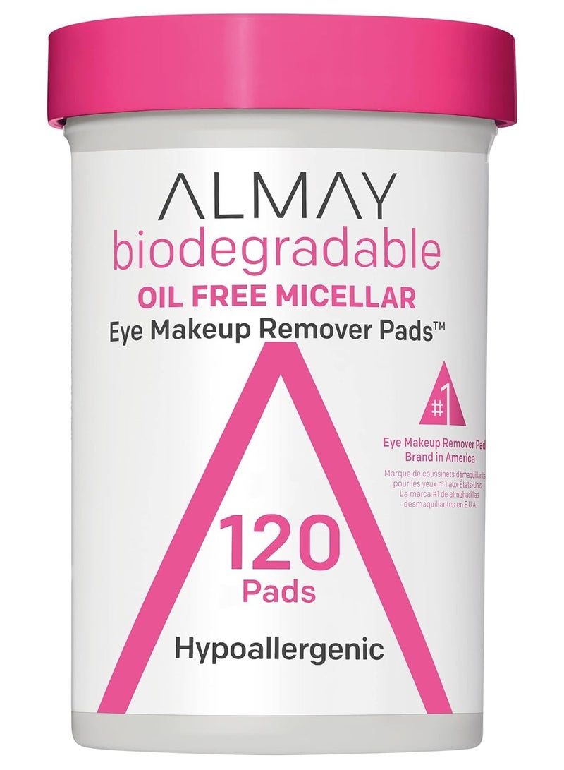 Almay Biodegradable Makeup Remover Pads, Micellar Gentle, Hypoallergenic, Fragrance-Free, Dermatologist & Ophthalmologist Tested, 120 count (Pack of 1)