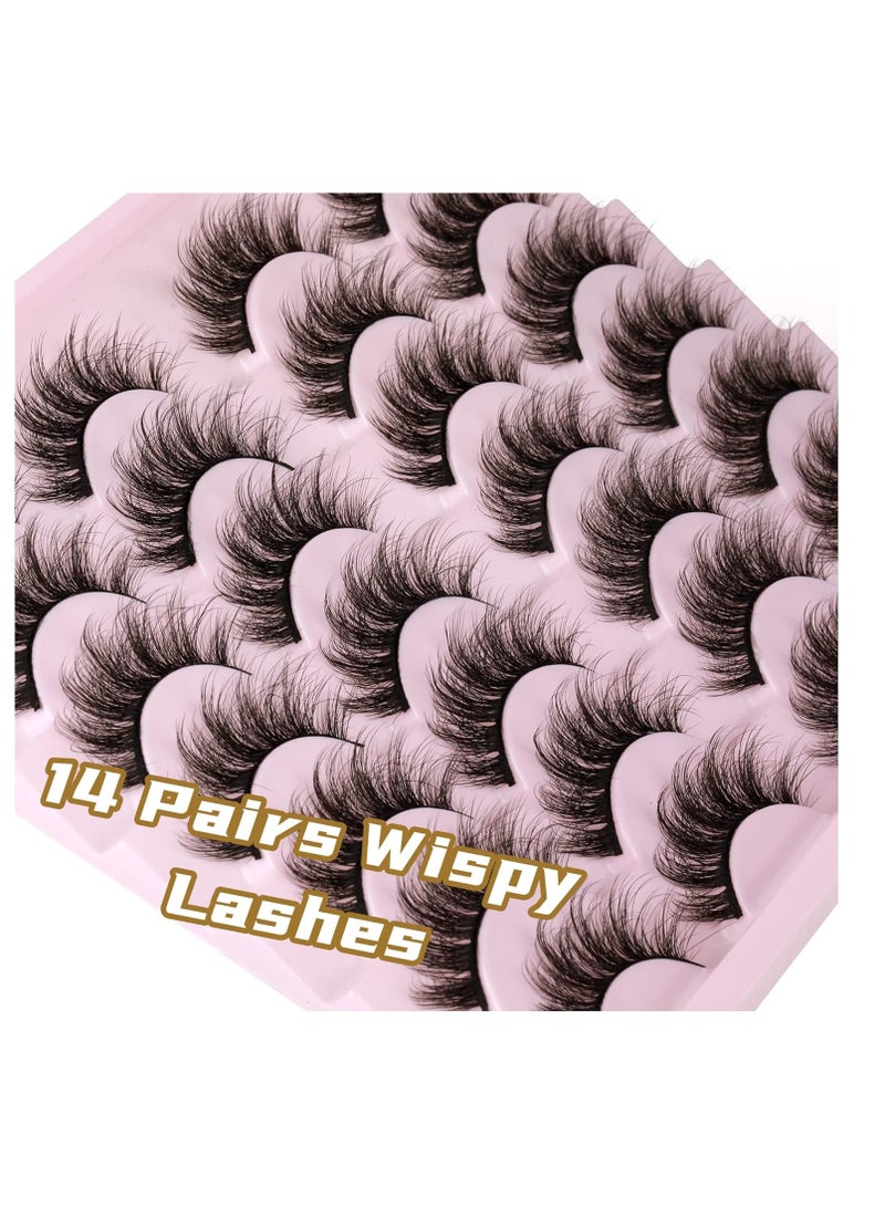 14 Pairs Wispy Mink Lashes Fluffy Eye Lashes Natural Look 5D Volume 16mm Fake Eyelashes Pack by TNFVLONEINS