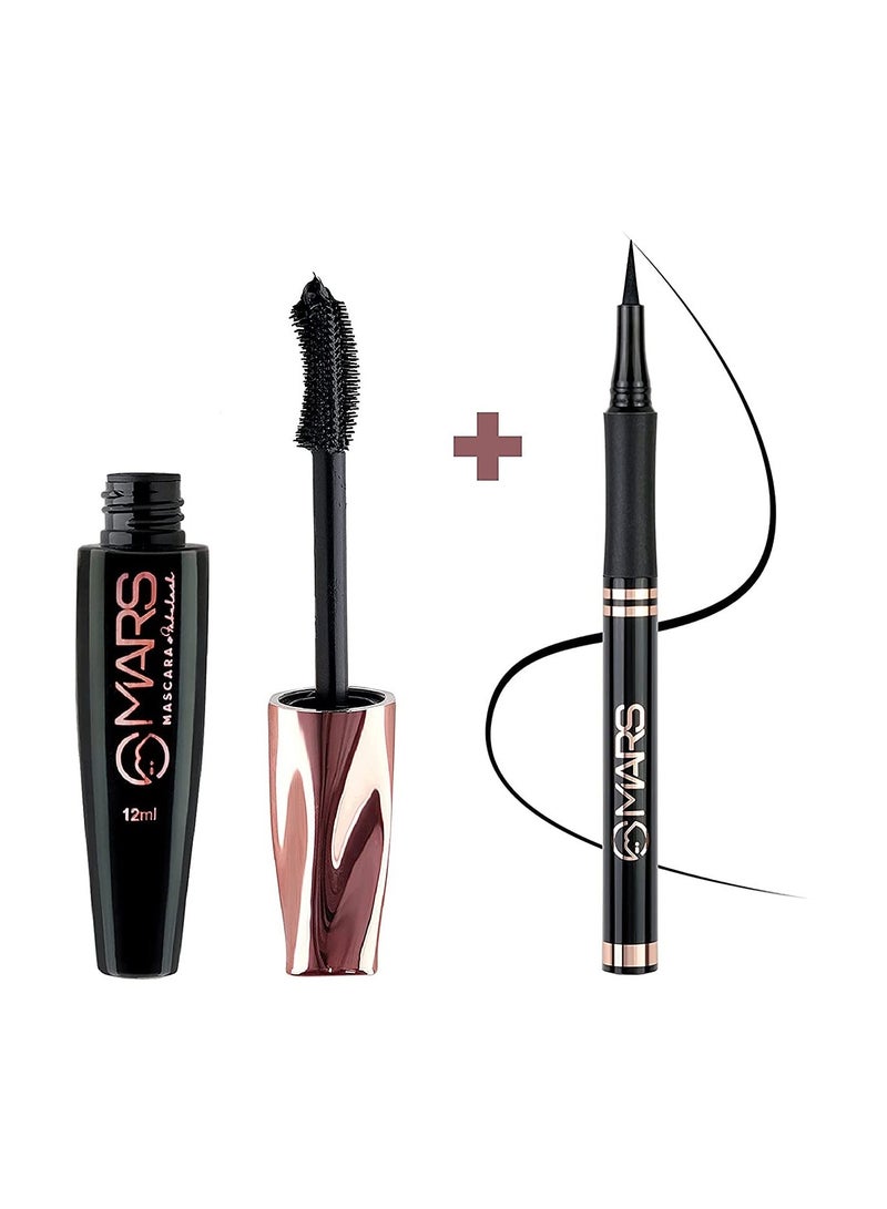 MARS Ultra Curl Long lasting Fabulash Mascara With Ultra Fine Smudge and Water Proof Sketch Eyeliner  2 Items in the set