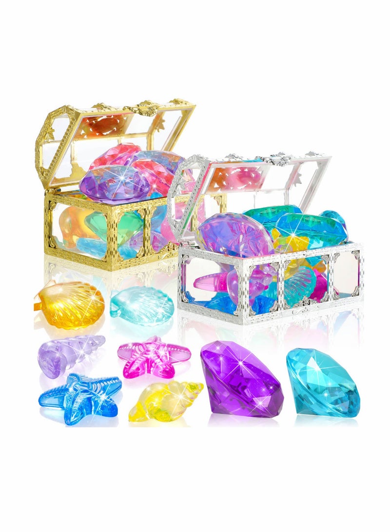 24 Pieces Diving Gem Pool Toys Colorful Summer Swimming Gem Diving Toys with 2 Treasure Pirate Boxes Summer Underwater Swimming Toy Set for Parties Birthday, Wedding Decoration Gems (Ocean Style)