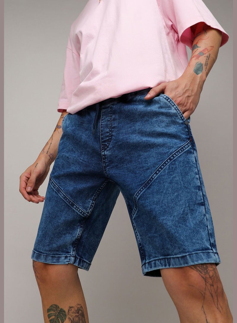 Solid Denim Shorts