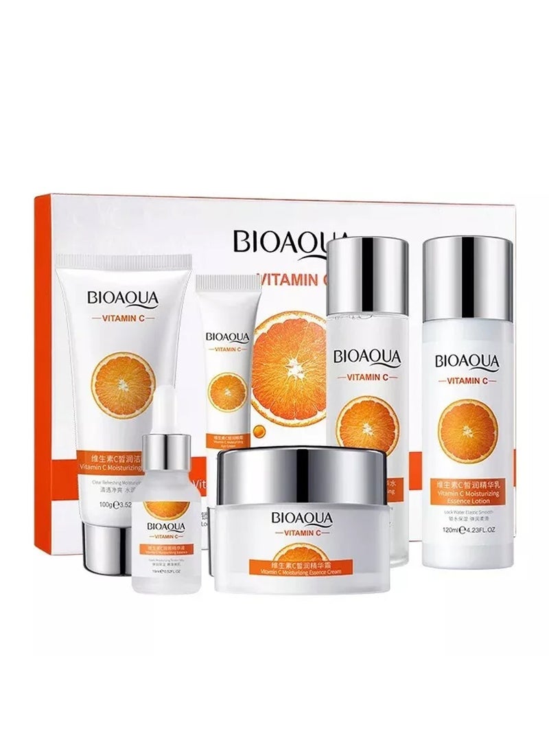 6pcs BIOAQUA Vitamin C Skin Care Sets Moisturizing Hydrating Nourishing Eye Face Cream Serum Facial Cleanser Skin Care Set