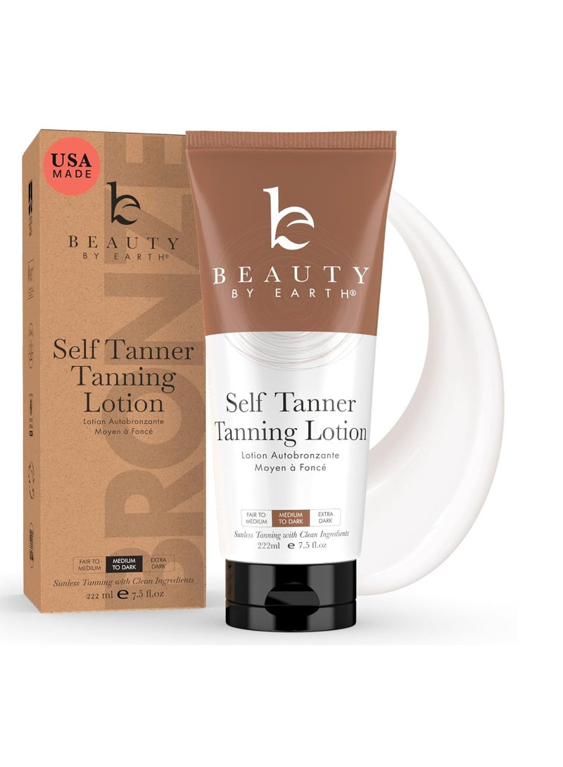 Beauty by Earth Self Tanner - USA Made with Natural & Organic Ingredients, Moisturizing Self Tanning Lotion with Aloe Vera & Coconut for a Natural Glow, Streak-Free Fake Tan, Medium to Dark