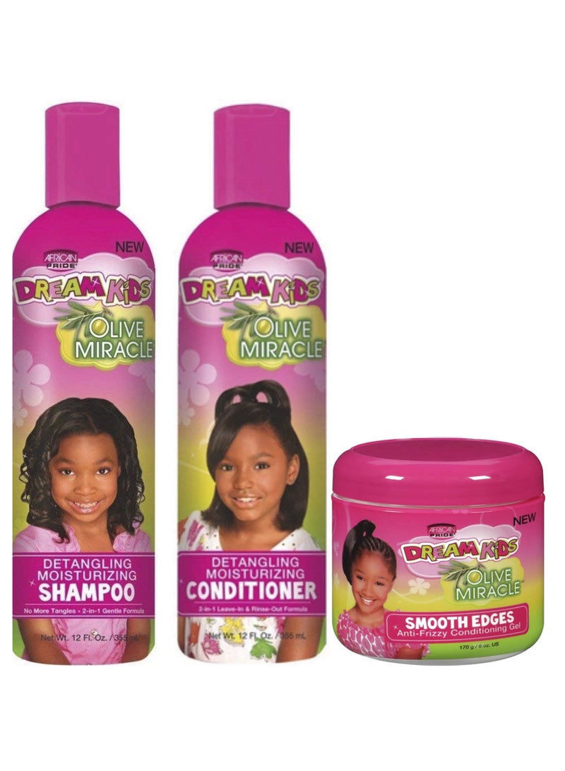 Dream Kids Olive Miracle Detangling Shampoo Conditioner and Smooth edge Gel Combo Set