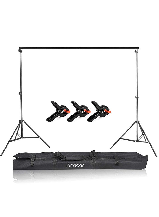 2 * 3m/6.6 * 10ft Studio Backdrop Stand Bracket Aluminum Alloy Adjustable Photography Background Support System with Carrying Bag 3pcs Backdrop Clamps