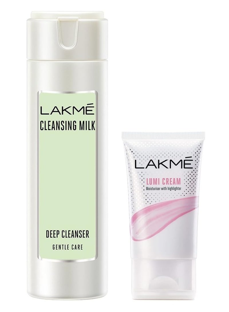 Lakme Lumi Cream 30 gm and Lakme Gentle and Soft Deep Pore Cleanser  With Avocado  Removes Makeup And Impurities  Cleansing Milk For Soft And Glowing Skin 120 ml