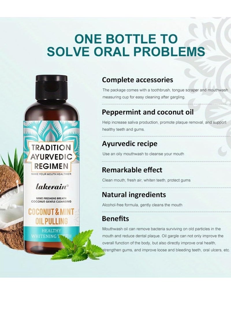 100ml Coconut Oil and Peppermint Oil Pulling Whitening Mouthwash Teeth Whitening Oil Pulling Mouthwash Natural Coconut Oil Pulling for Healthier Teeth and Gum Fresh Breath With 7 Natural Pulling Oil