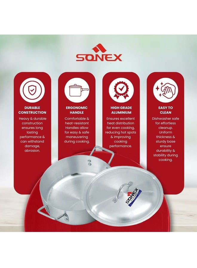 Sonex Fish Pot No.6 (38.5 cm & 14 Ltr), Shallow Cooking Pot With Lid, Premium Aluminum,Excellent Heat Distribution, Ergonomic Handles, Dishwasher Safe, Metal Finish, Silver