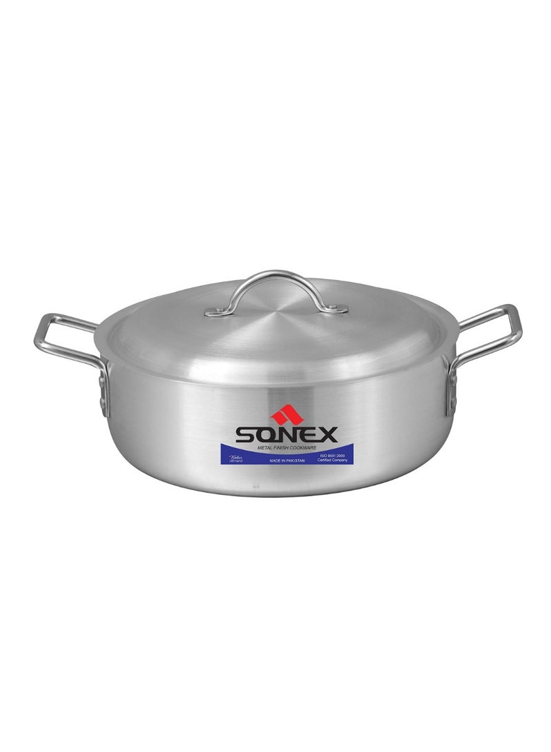 Sonex Fish Pot No.6 (38.5 cm & 14 Ltr), Shallow Cooking Pot With Lid, Premium Aluminum,Excellent Heat Distribution, Ergonomic Handles, Dishwasher Safe, Metal Finish, Silver