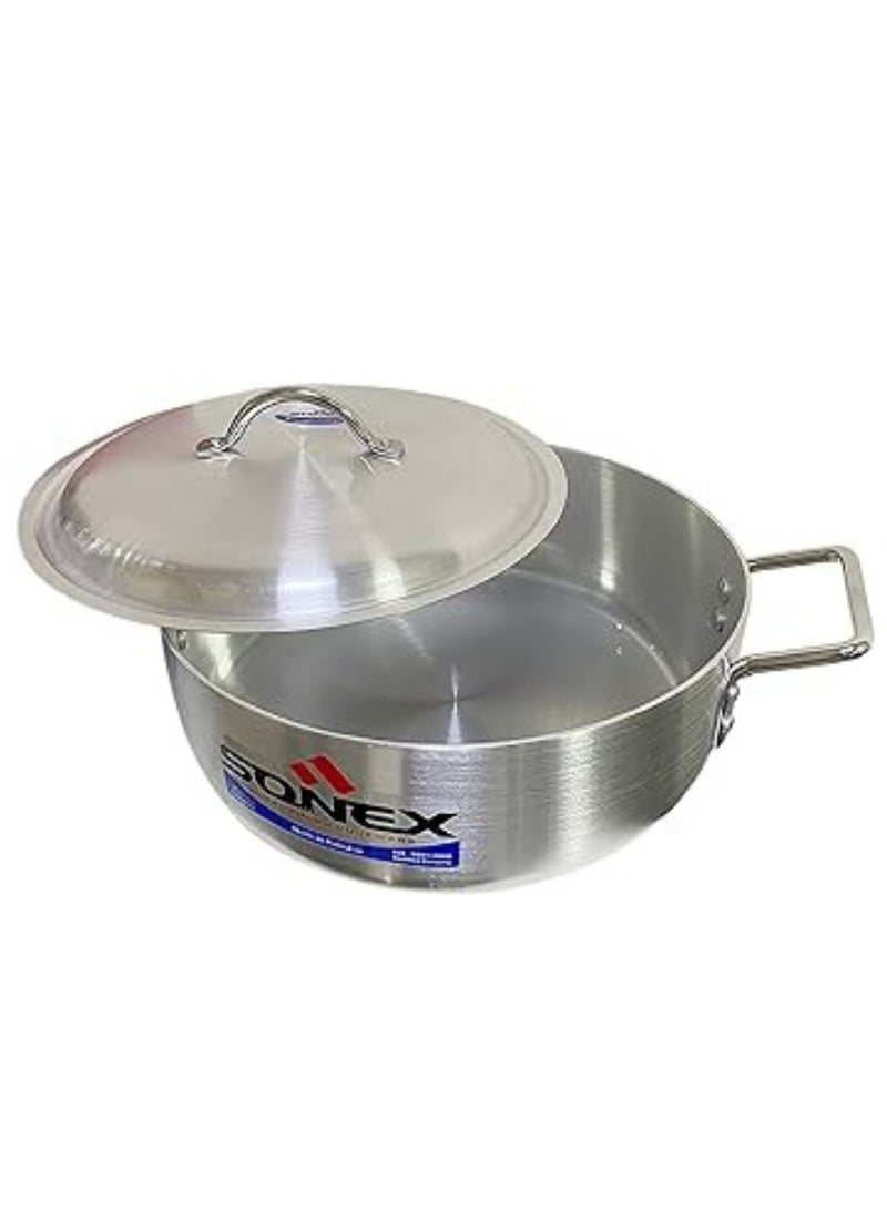 Sonex Fish Pot No.6 (38.5 cm & 14 Ltr), Shallow Cooking Pot With Lid, Premium Aluminum,Excellent Heat Distribution, Ergonomic Handles, Dishwasher Safe, Metal Finish, Silver