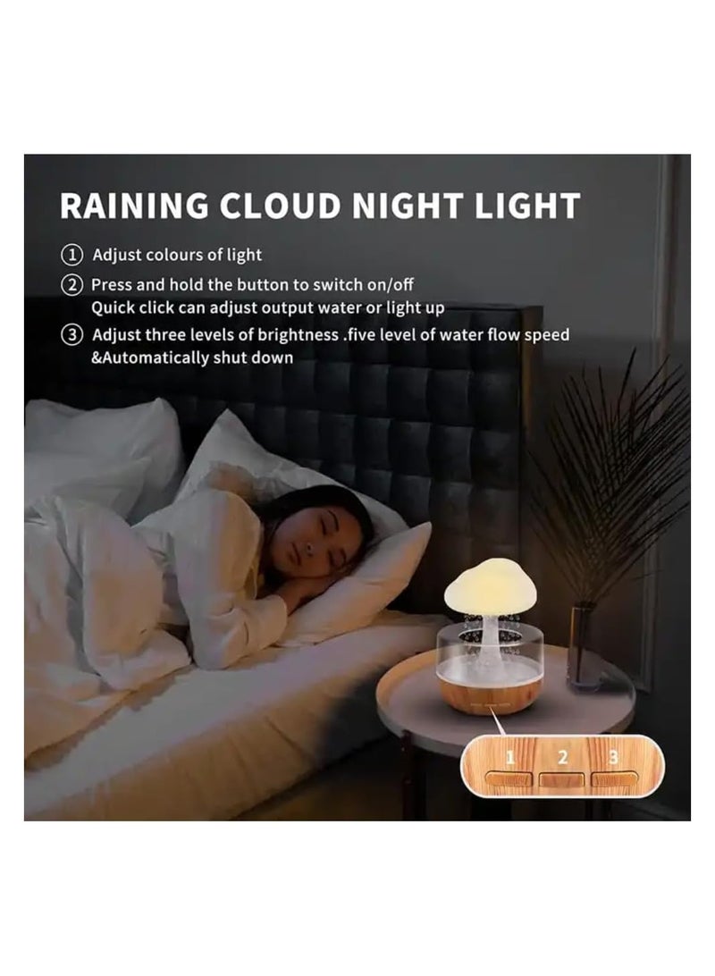 Raining Cloud Night Light Aromatherapy Essential Oil Diffuser Micro Humidifier Desk Fountain Bedside Sleeping Relaxing Mood Water Drop Sound White