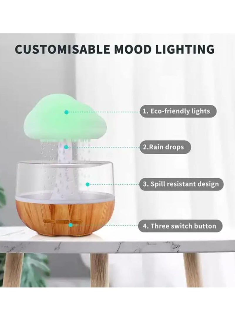 Raining Cloud Night Light Aromatherapy Essential Oil Diffuser Micro Humidifier Desk Fountain Bedside Sleeping Relaxing Mood Water Drop Sound White