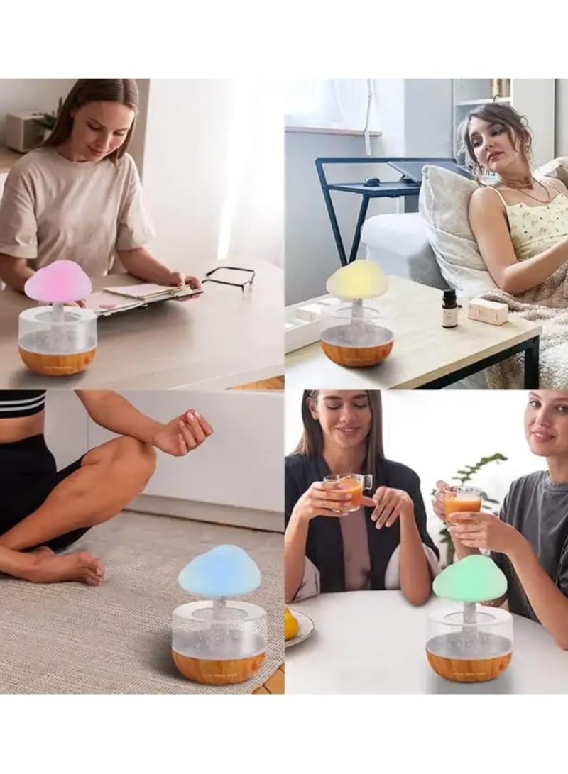Raining Cloud Night Light Aromatherapy Essential Oil Diffuser Micro Humidifier Desk Fountain Bedside Sleeping Relaxing Mood Water Drop Sound White