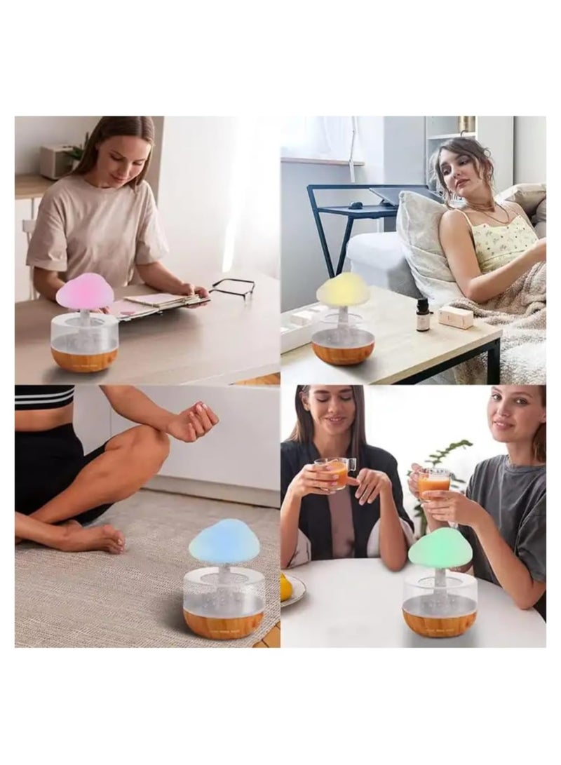 Raining Cloud Night Light Aromatherapy Essential Oil Diffuser Micro Humidifier Desk Fountain Bedside Sleeping Relaxing Mood Water Drop Sound White