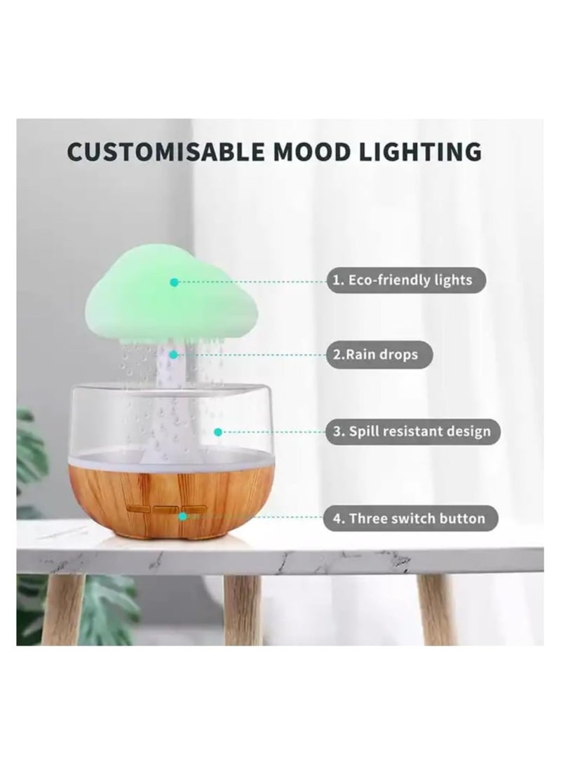 Raining Cloud Night Light Aromatherapy Essential Oil Diffuser Micro Humidifier Desk Fountain Bedside Sleeping Relaxing Mood Water Drop Sound White