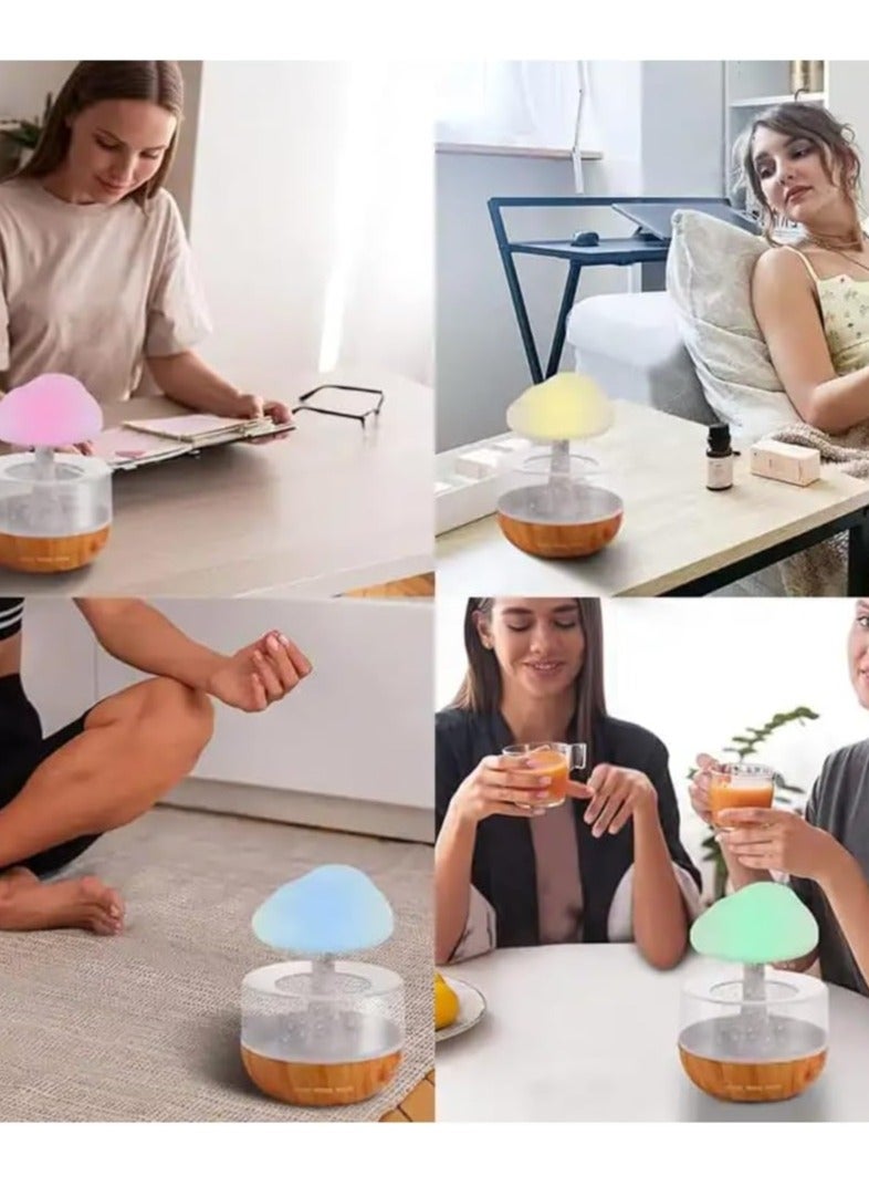Raining Cloud Night Light Aromatherapy Essential Oil Diffuser Micro Humidifier Desk Fountain Bedside Sleeping Relaxing Mood Water Drop Sound White