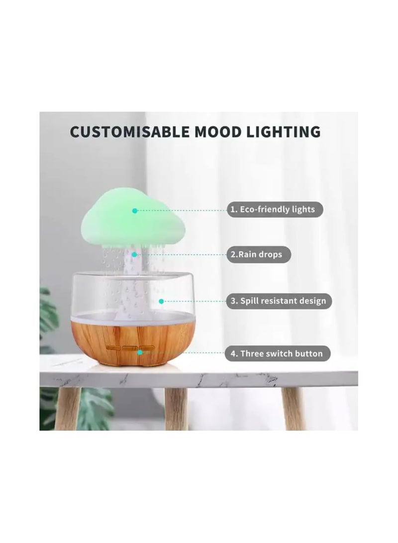 Raining Cloud Night Light Aromatherapy Essential Oil Diffuser Micro Humidifier Desk Fountain Bedside Sleeping Relaxing Mood Water Drop Sound White
