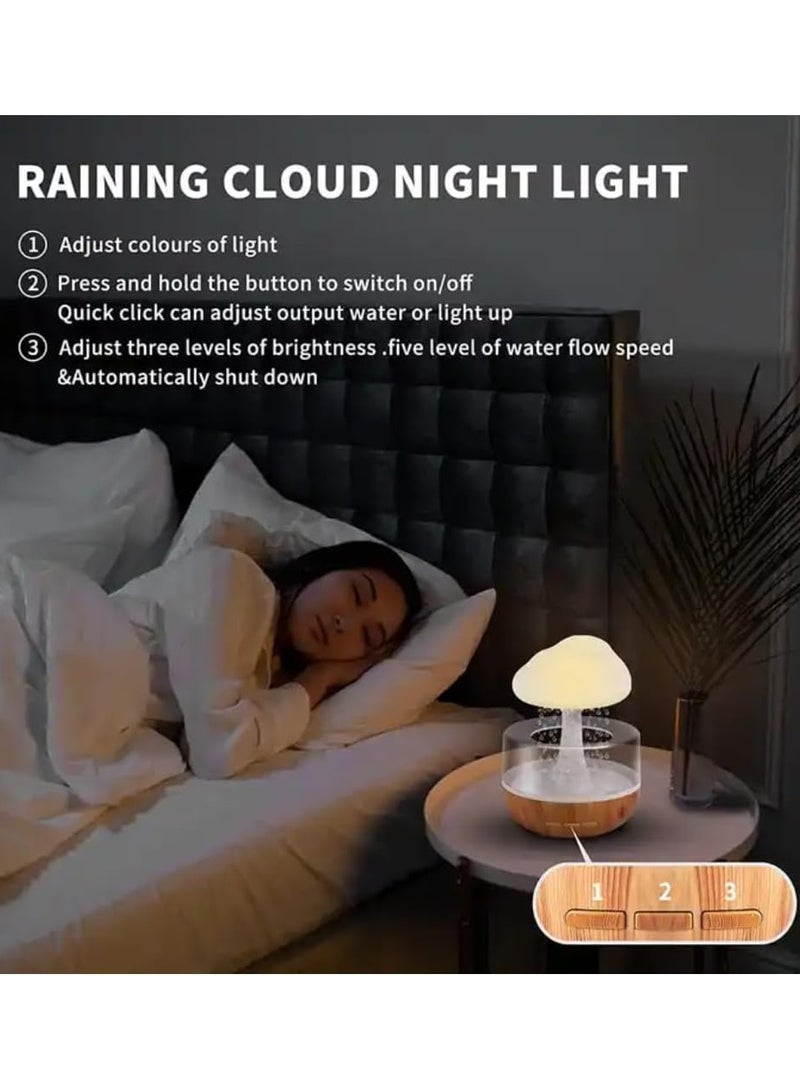 Raining Cloud Night Light Aromatherapy Essential Oil Diffuser Micro Humidifier Desk Fountain Bedside Sleeping Relaxing Mood Water Drop Sound White