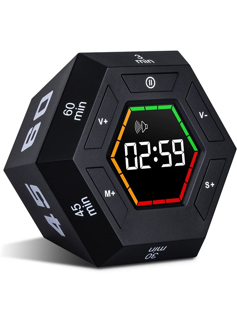SYOSI Hexagon Flip Timer, Smart Countdown Visual Timer for Kids, Magnetic Productivity Timer Tools, for Kids and Adults, Large Display Digital Kitchen Timer for Cooking (Black)