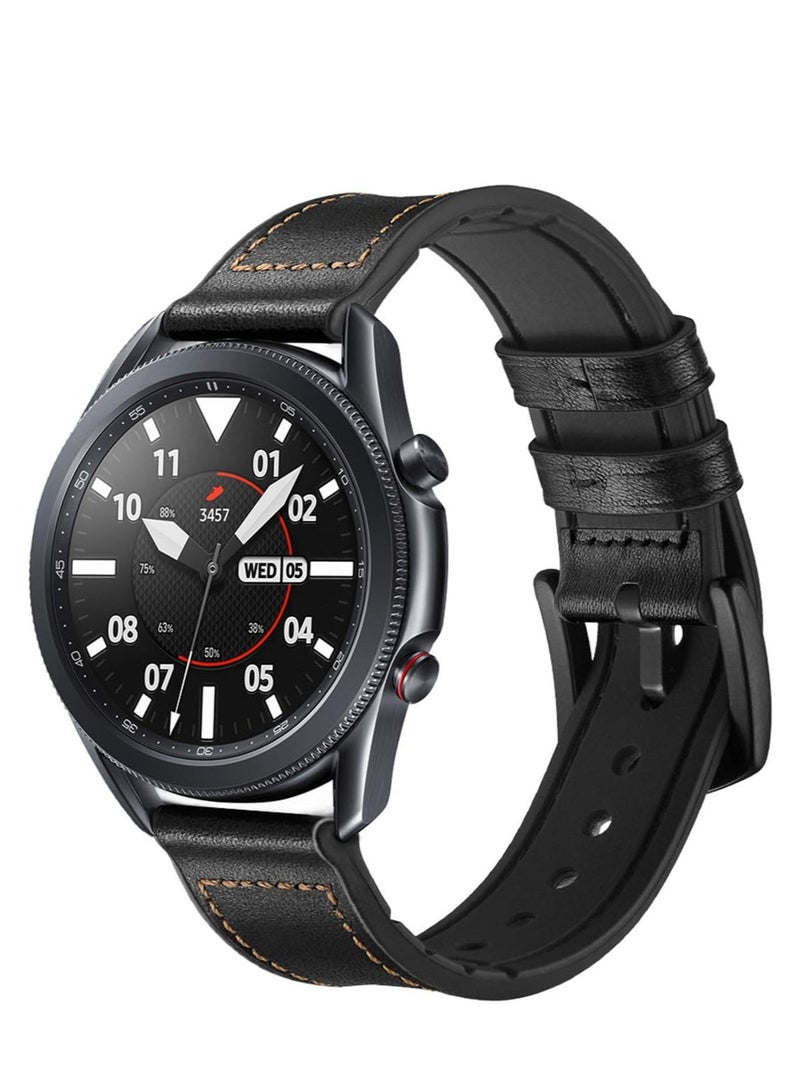 Watch Band 22mm, Leather Silicone Hybrid Watch Bands for Casio Watch/Samsung Galaxy Watch/Huawei Watch,Smart Watch Strap For Men Women, Black