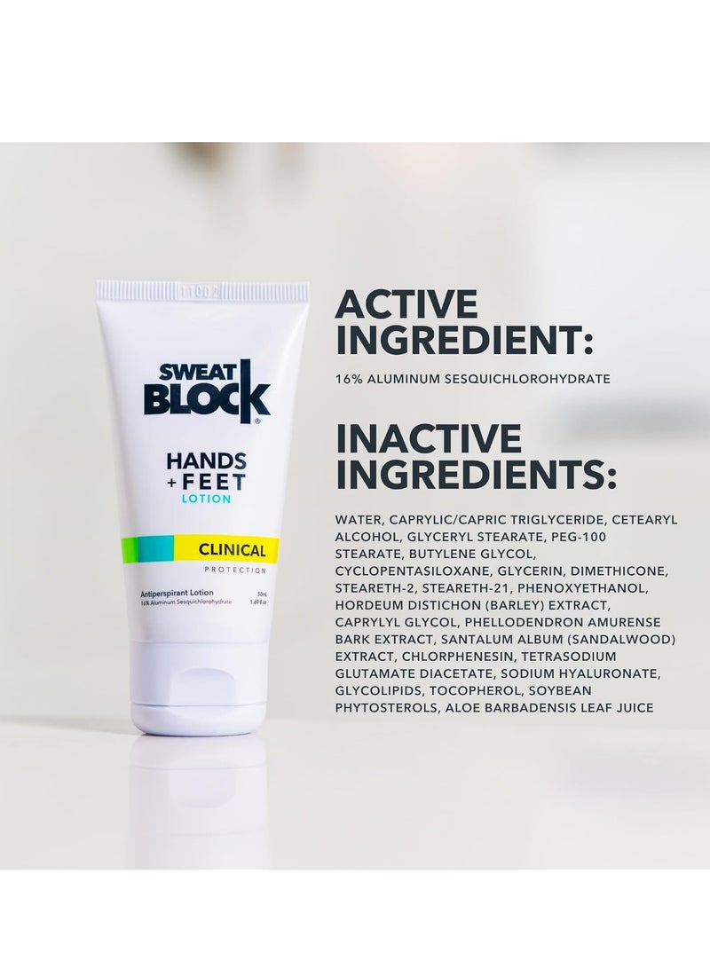 SweatBlock Antiperspirant Lotion for Hands & Feet - CLINICAL STRENGTH for Men & Women - Hyperhidrosis Aid to Stop Excessive Sweating - Reduces Foot Odor - Moisturizing w/ Aloe - Travel Size 1.69 fl oz