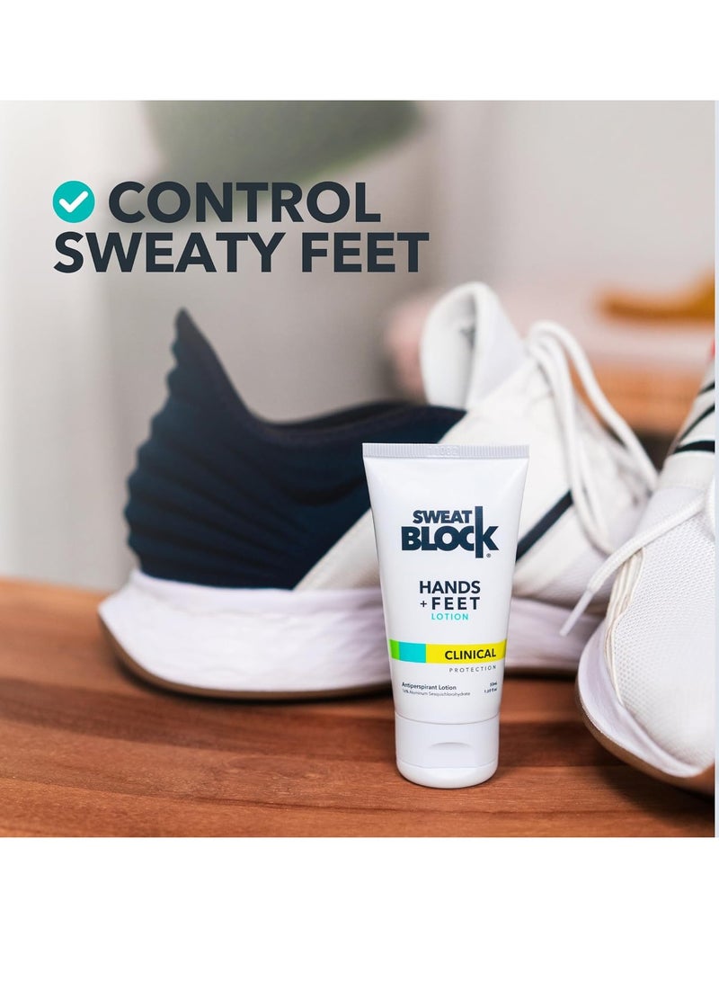 SweatBlock Antiperspirant Lotion for Hands & Feet - CLINICAL STRENGTH for Men & Women - Hyperhidrosis Aid to Stop Excessive Sweating - Reduces Foot Odor - Moisturizing w/ Aloe - Travel Size 1.69 fl oz