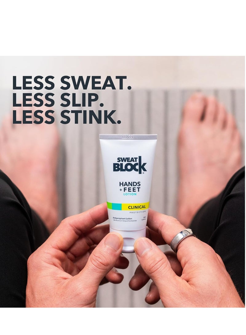 SweatBlock Antiperspirant Lotion for Hands & Feet - CLINICAL STRENGTH for Men & Women - Hyperhidrosis Aid to Stop Excessive Sweating - Reduces Foot Odor - Moisturizing w/ Aloe - Travel Size 1.69 fl oz