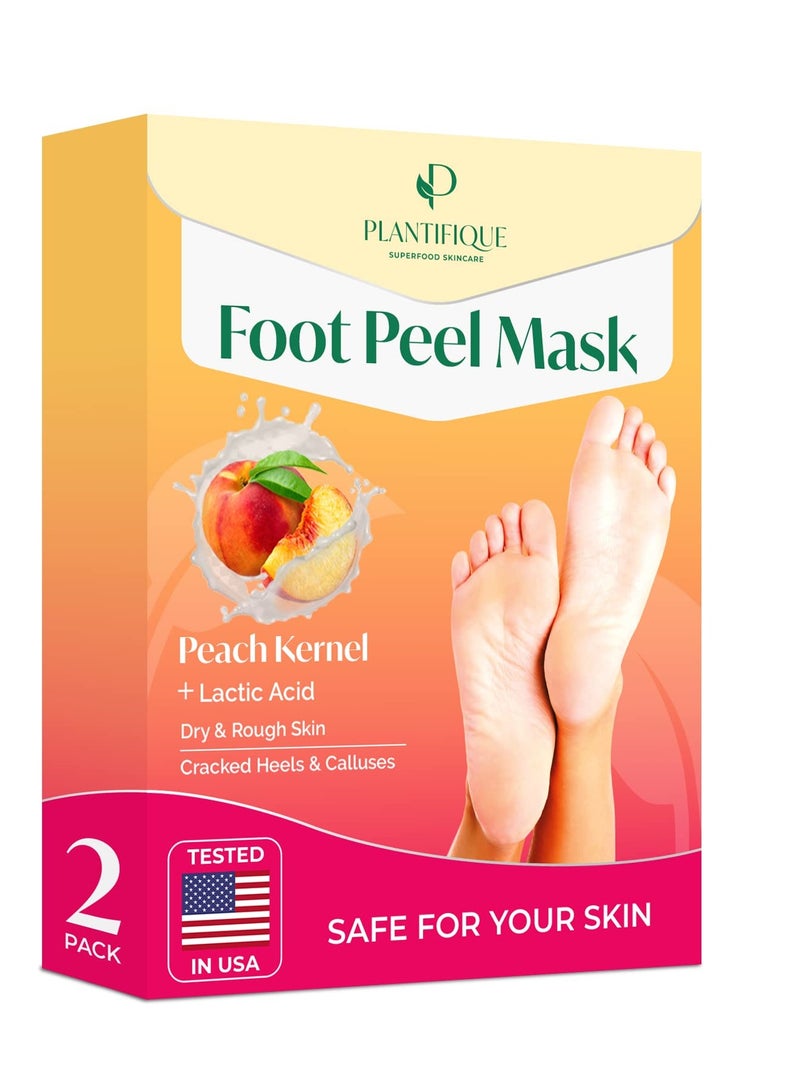 PLANTIFIQUE Foot Peeling Mask (2 Pairs) - Peeling Foot Mask Dermatologically Tested Repairs Heels & Removes Dry Dead Skin for Baby Soft Feet - Exfoliating Foot Peel Mask for Dry Cracked Feet (Peach)