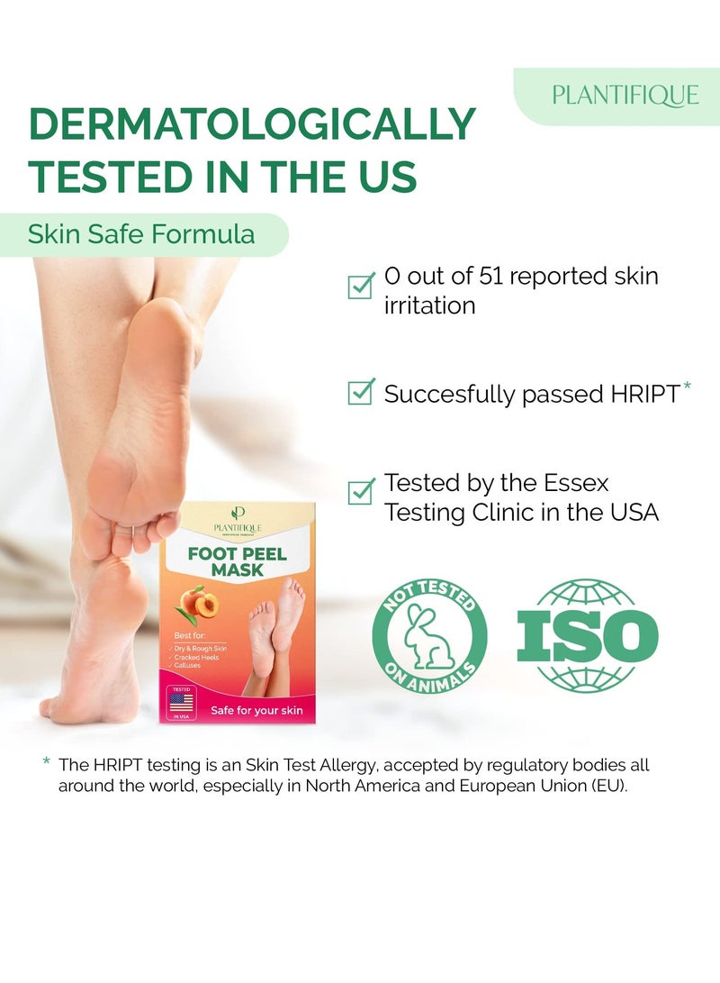PLANTIFIQUE Foot Peeling Mask (2 Pairs) - Peeling Foot Mask Dermatologically Tested Repairs Heels & Removes Dry Dead Skin for Baby Soft Feet - Exfoliating Foot Peel Mask for Dry Cracked Feet (Peach)