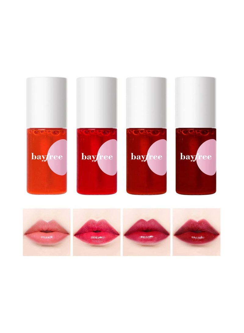 4 Colors Lip Tint Stain Set, Liquid Lipstick Kit, Bright Vivid Lip Gloss, Can Be Used as Blush and Eyeshadow, Waterproof and 24 Hours Long Lasting, Moisturizing Lips, Fruity Color Lip Stains