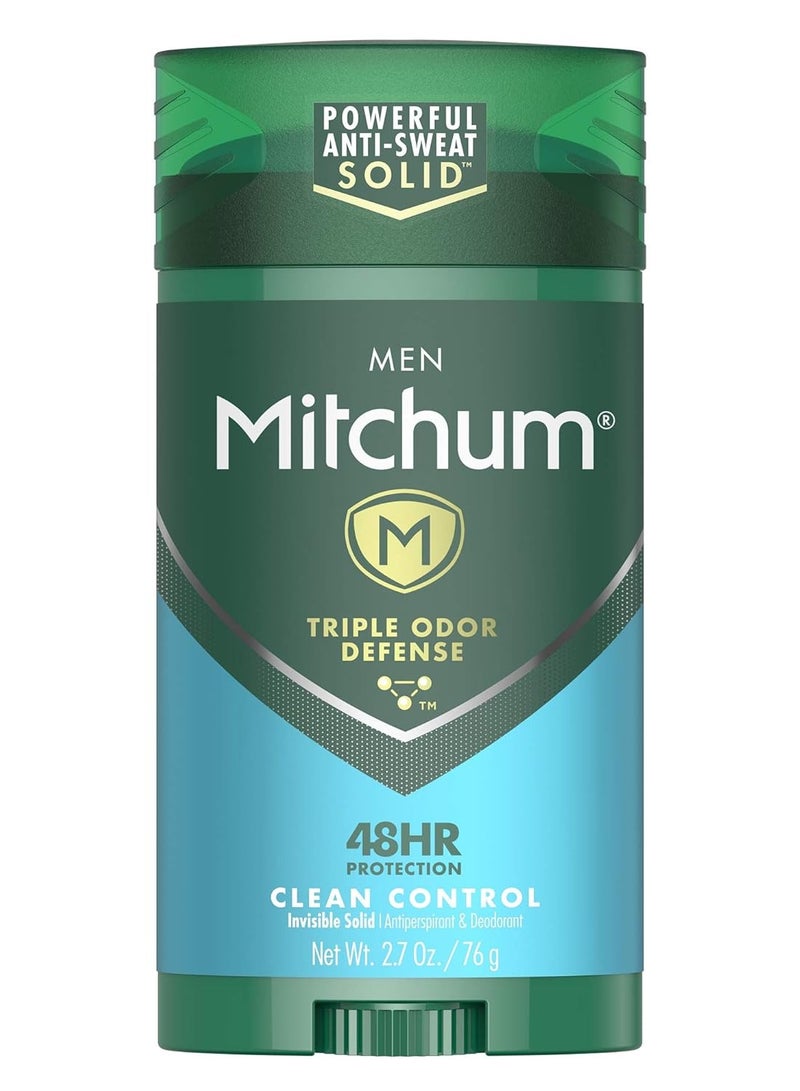 Mitchum Men's Deodorant, Antiperspirant Stick, Triple Odor Defense Invisible Solid, 48 Hr Protection, Dermatologist Tested, Clean Control, 2.7 Oz (Pack of 1)