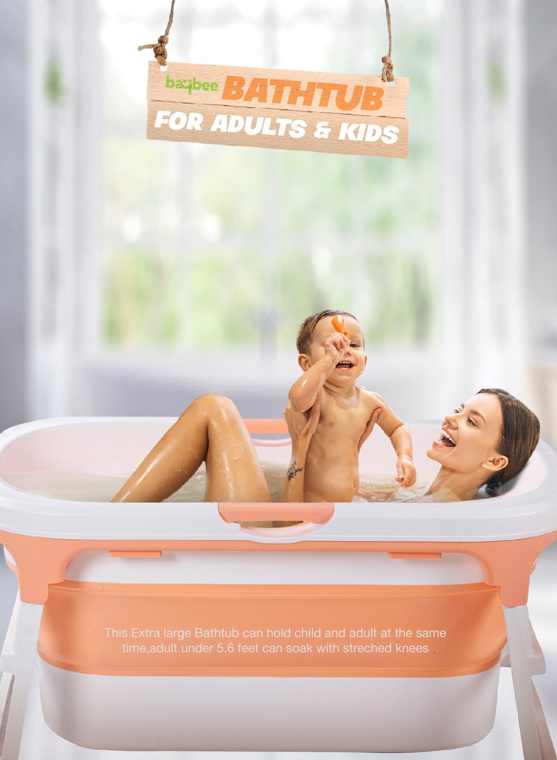 Baybee Haven Foldable Baby Bath Tub for Kids & Adults, Portable Baby Mini Swimming Pool for Kids Teens with Foldable Anti Skid Base, Closing Lid & Drainer, Kids Bathtubs for Adults Boy Girl (Pink)