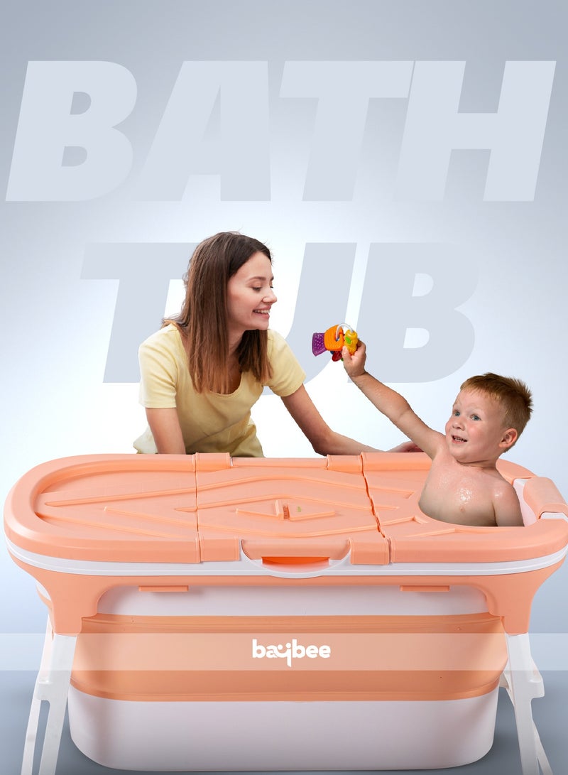 Baybee Haven Foldable Baby Bath Tub for Kids & Adults, Portable Baby Mini Swimming Pool for Kids Teens with Foldable Anti Skid Base, Closing Lid & Drainer, Kids Bathtubs for Adults Boy Girl (Pink)