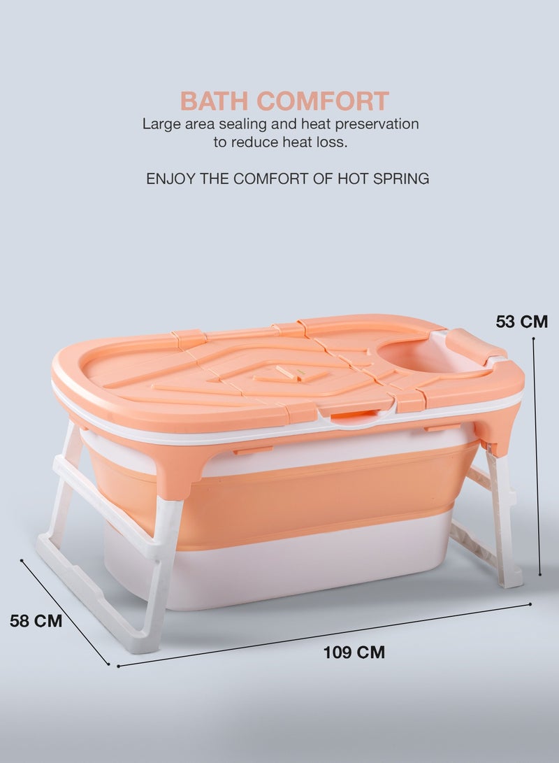 Baybee Haven Foldable Baby Bath Tub for Kids & Adults, Portable Baby Mini Swimming Pool for Kids Teens with Foldable Anti Skid Base, Closing Lid & Drainer, Kids Bathtubs for Adults Boy Girl (Pink)