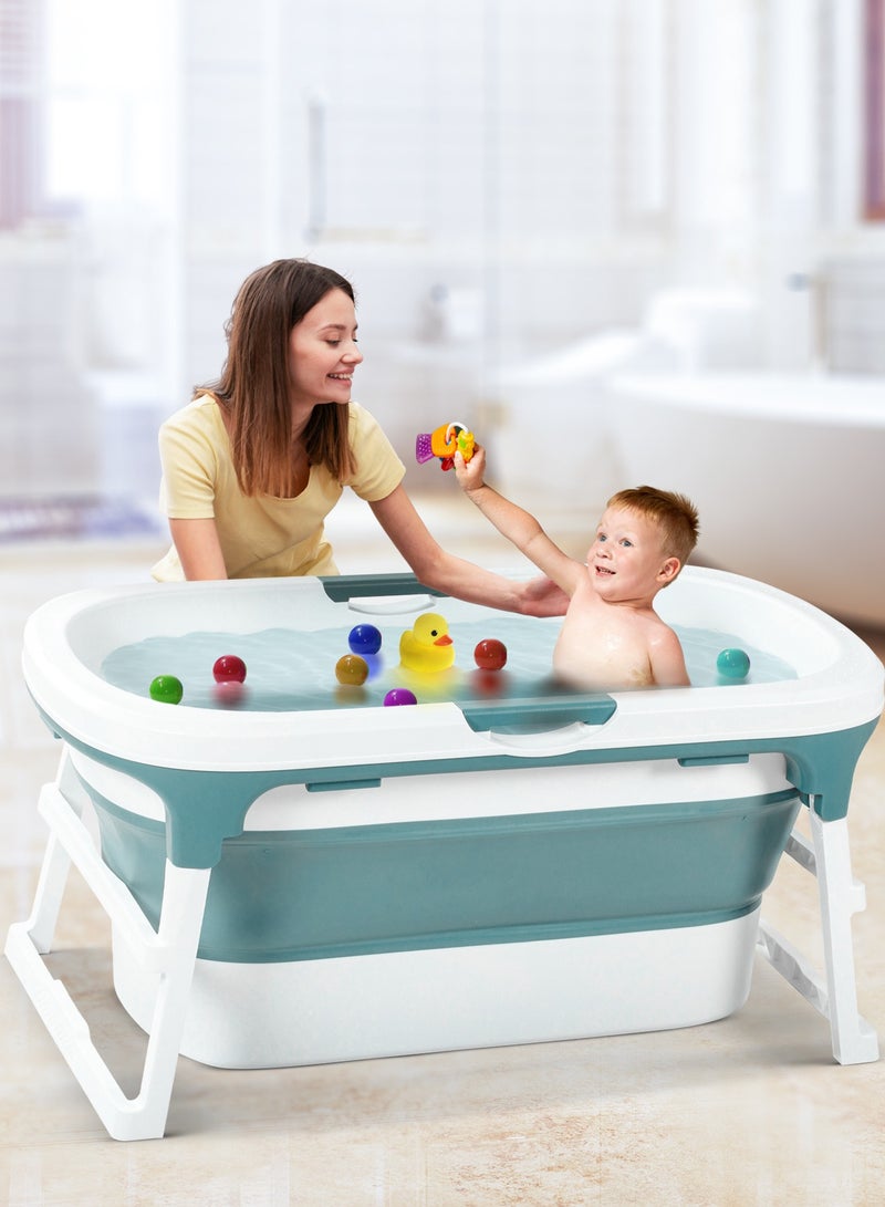Baybee Haven Foldable Baby Bath Tub for Kids & Adults, Portable Baby Mini Swimming Pool for Kids Teens with Foldable Anti Skid Base, Closing Lid & Drainer, Kids Bathtubs for Adults Boy Girl (Green)