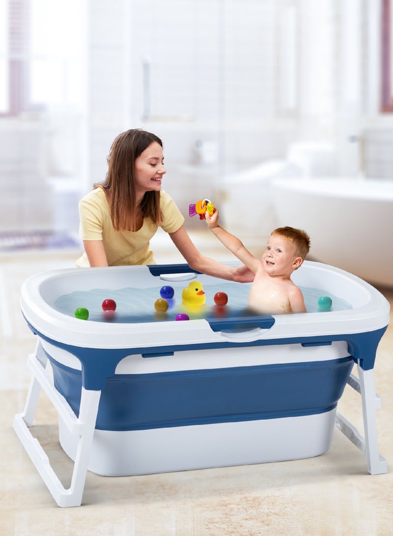 Baybee Haven Foldable Baby Bath Tub for Kids & Adults, Portable Baby Mini Swimming Pool for Kids Teens with Foldable Anti Skid Base, Closing Lid & Drainer, Kids Bathtubs for Adults Boy Girl (Blue)