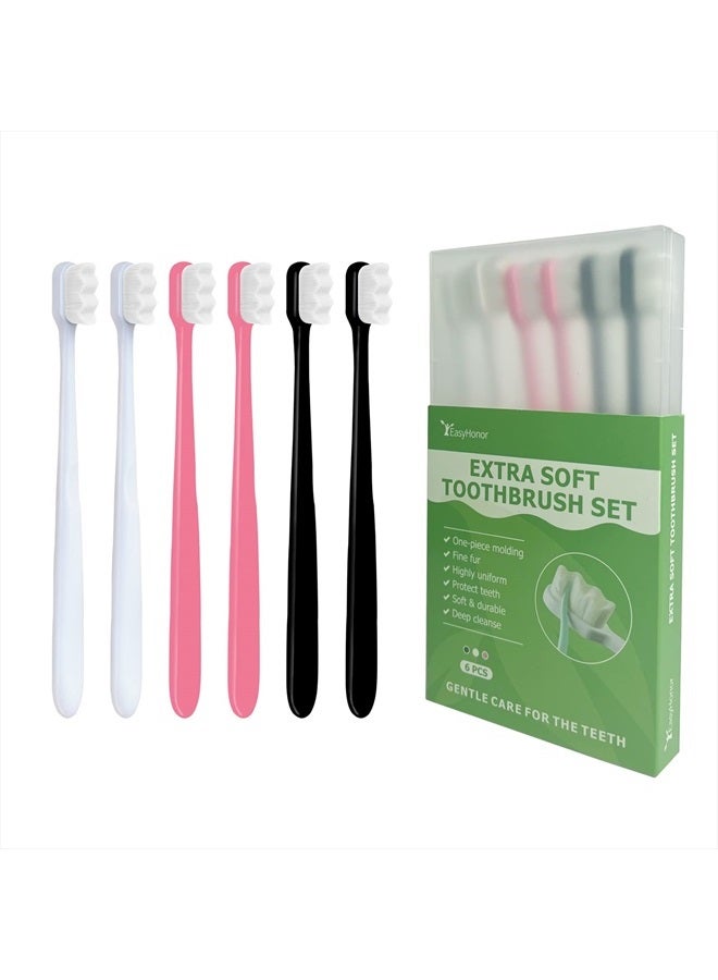 Extra Soft Toothbrush for Sensitive Gums,Micro Fur Manual Toothbrush, 20000 Soft Floss Bristle for Pregnant Women, Elderly, etc. (2black+2white+2pink，All White Bristle)