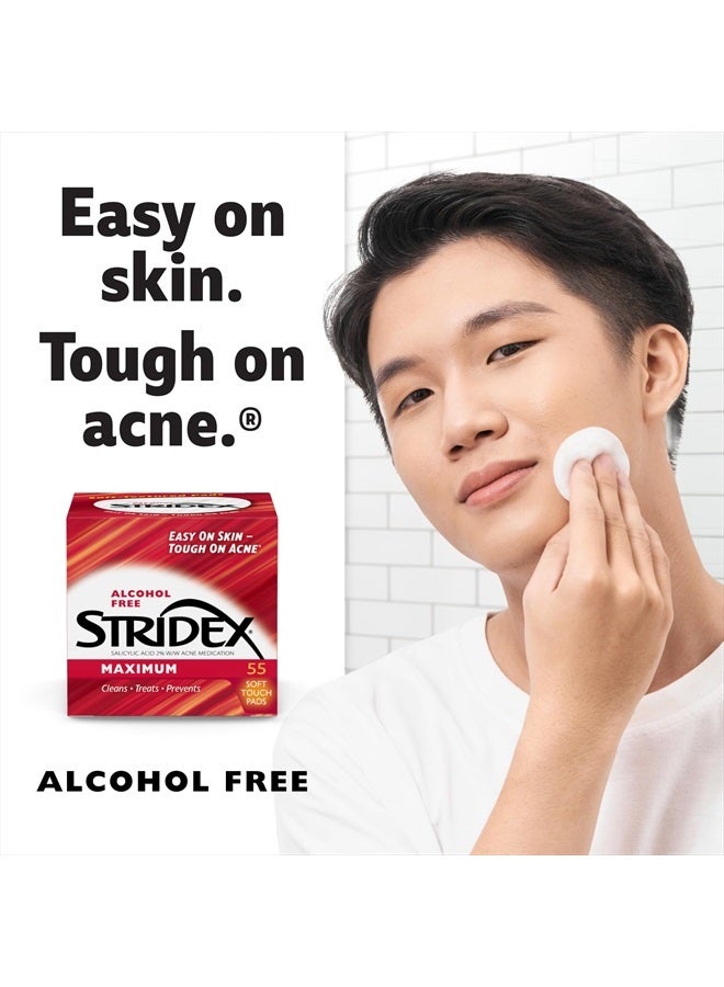 Medicated Acne Pads, Maximum, 55 Count – Facial Cleansing Wipes, Alcohol Free, Acne Treatment for Face, For Moderate Acne, Smooth Application