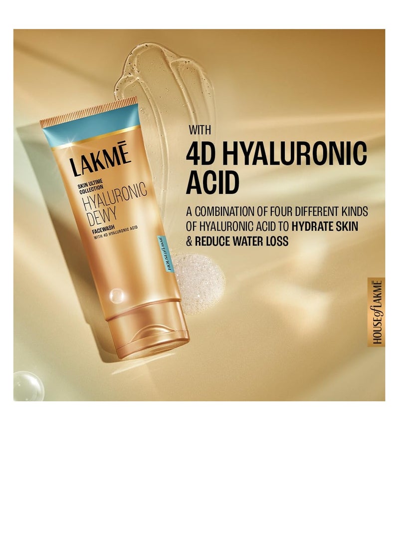 LAKMÉ Hyaluronic Dewy Facewash  Hyadrating 100g Face Cleanser with 4D Hyaluronic Acid Removes impurities without stripping away moisture