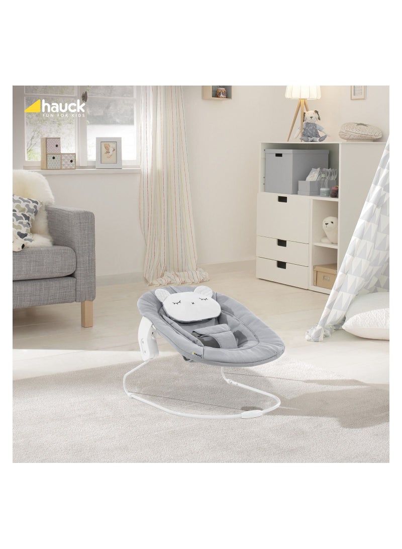 Alpha Bouncer 661833 Baby Rocker High Chair Attachment 2 In 1 Can Be Used From Birth With Cushion And Compatible With Wooden High Chair Alpha + And Beta + Pastel Bear - Grey